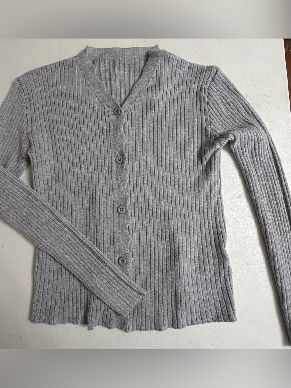 Gray Ribbed Button-Up Women’s Sweater Cardigan Size XL
